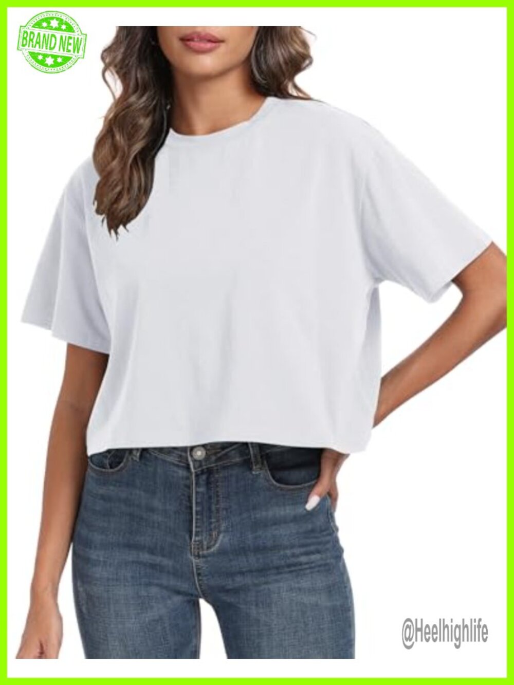 Women's Oversized Cotton Crop T-Shirt Crew Neck Short Sleeve Loose Fit Workout